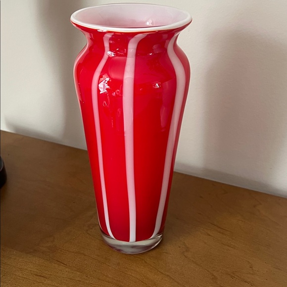 Vintage Red and White Striped Art Glass Vase - Picture 3 of 7